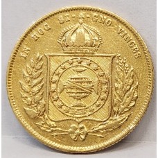 BRAZIL 1855 . FIVE THOUSAND 5,000 REIS . GOLD COIN . PETER II PEDRO